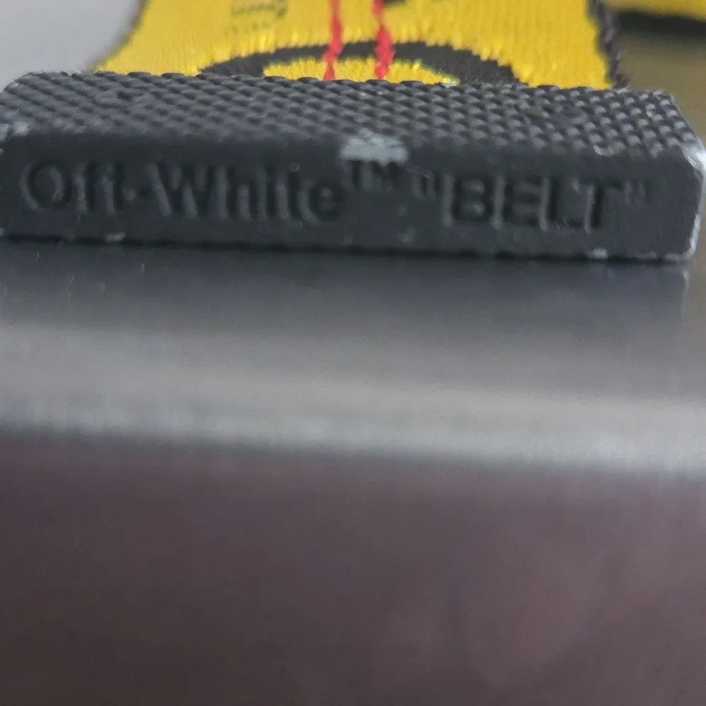 OFF-WHITE Industrial Yellow Black Web Logo Belt Virgil Abloh Metal Buckle